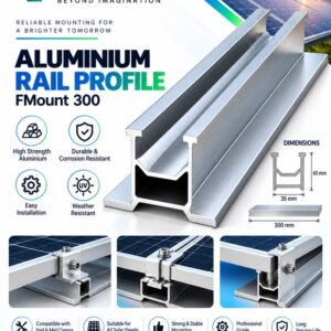 FSolar FMount 300 Aluminium Solar Panel Mounting Rail Profile – 300mm Length, 65 × 35mm Heavy-Duty PV Support Rail for End & Mid Clamps – Rooftop Solar Installation – Pack of 4 - Image 2